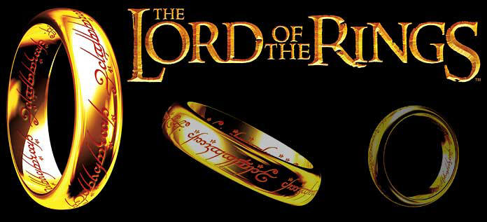 The Lord of the Rings logo and a few rings.