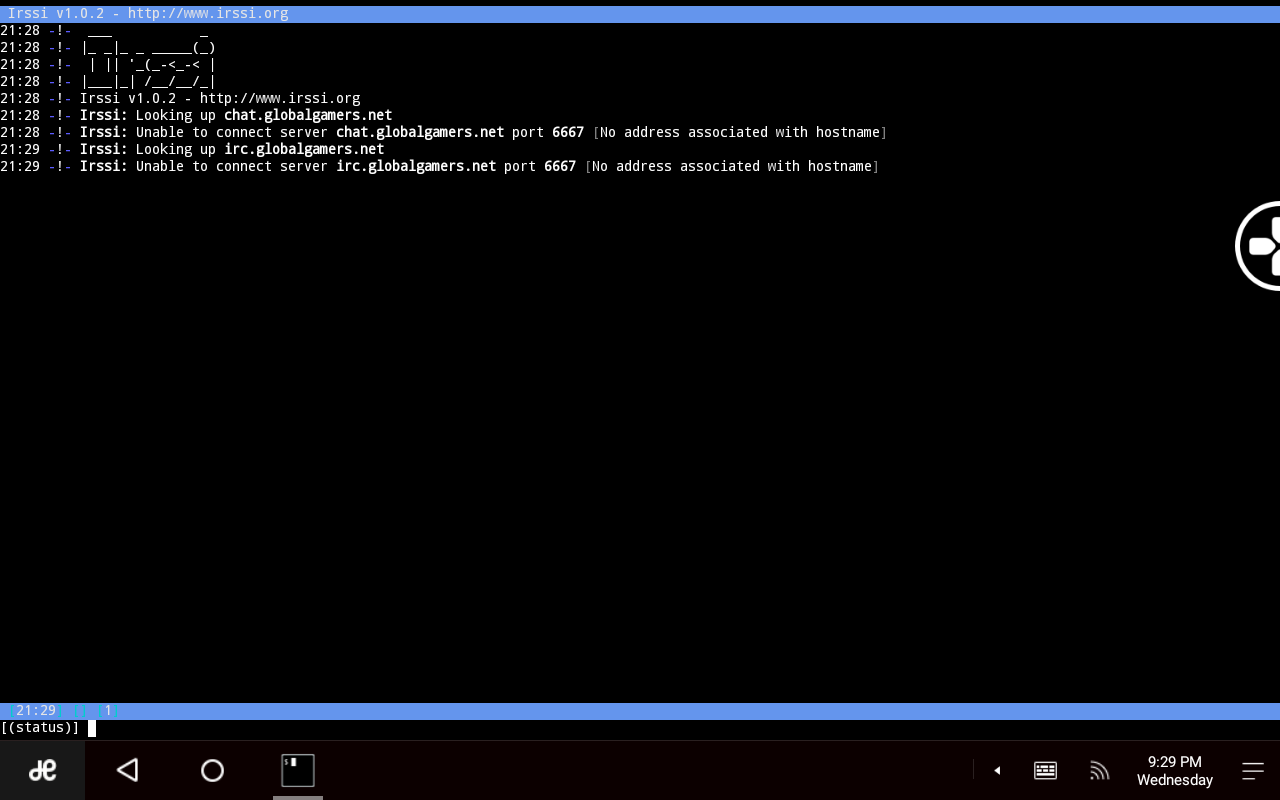 IRSSI, command-line IRC client, running on Termux