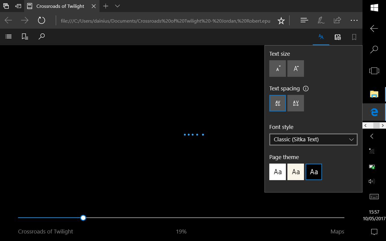 Microsoft Edge displaying an ebook in EPUB format